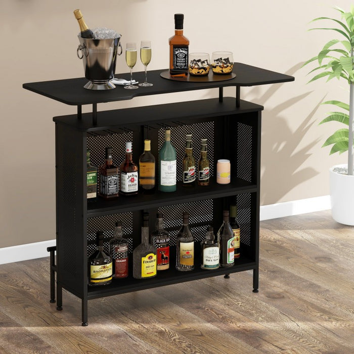 Costway Black Bar and Cabinet with 2-Tier Storage Shelves and High Glass Rack - Suitable for Bar and Restaurant