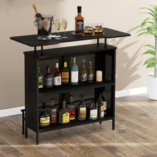 Charger l&#39;image dans la galerie, Costway Black Bar and Cabinet with 2-Tier Storage Shelves and High Glass Rack - Suitable for Bar and Restaurant
