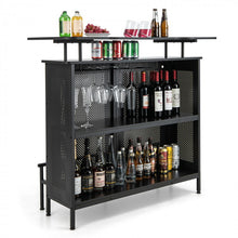 Charger l&#39;image dans la galerie, Costway Black Bar and Cabinet with 2-Tier Storage Shelves and High Glass Rack - Suitable for Bar and Restaurant
