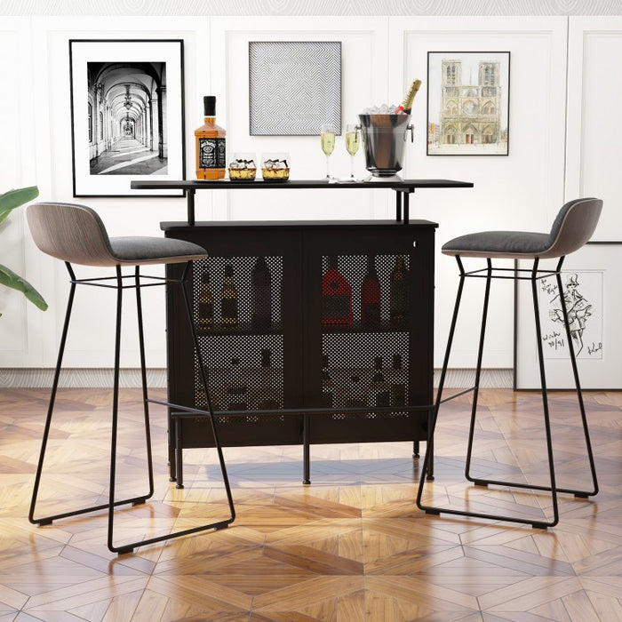 Costway Black Bar and Cabinet with 2-Tier Storage Shelves and High Glass Rack - Suitable for Bar and Restaurant
