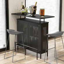 Charger l&#39;image dans la galerie, Costway Black Bar and Cabinet with 2-Tier Storage Shelves and High Glass Rack - Suitable for Bar and Restaurant
