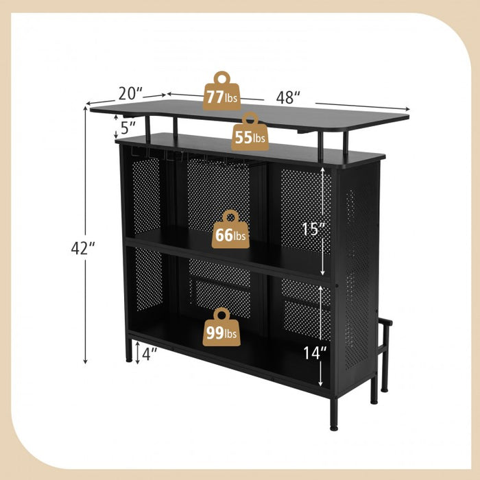 Costway Black Bar and Cabinet with 2-Tier Storage Shelves and High Glass Rack - Suitable for Bar and Restaurant