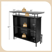 Charger l&#39;image dans la galerie, Costway Black Bar and Cabinet with 2-Tier Storage Shelves and High Glass Rack - Suitable for Bar and Restaurant

