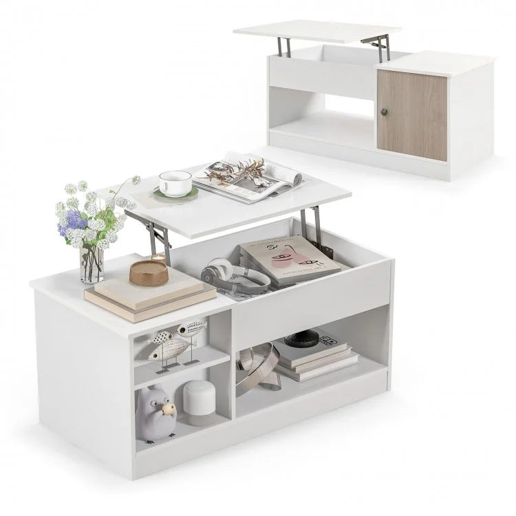 Modern Minimalist White Coffee Table with Lift-Top and Storage Cabinet - Suitable for Living Room and Office