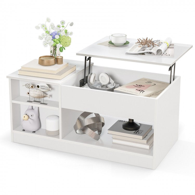 Modern Minimalist White Coffee Table with Lift-Top and Storage Cabinet - Suitable for Living Room and Office