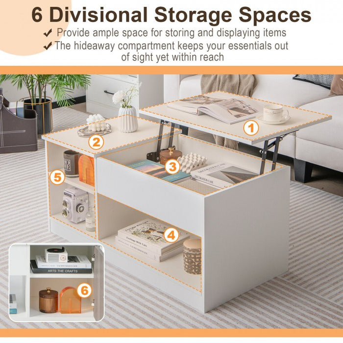 Modern Minimalist White Coffee Table with Lift-Top and Storage Cabinet - Suitable for Living Room and Office