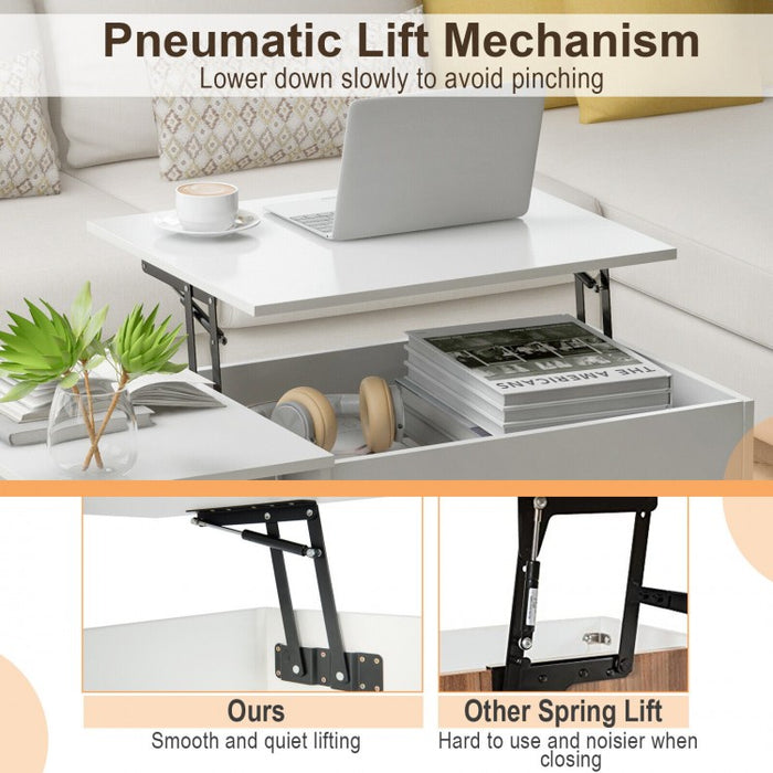 Modern Minimalist White Coffee Table with Lift-Top and Storage Cabinet - Suitable for Living Room and Office