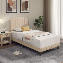 Load image into Gallery viewer, Modern Style Tall Headboard Wood Padded Bed Frame
