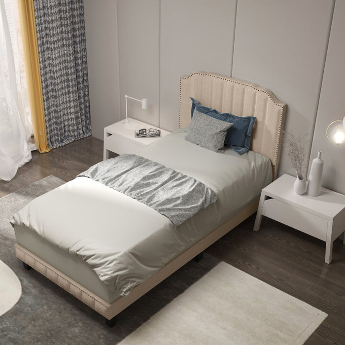 Modern Style Tall Headboard Wood Padded Bed Frame