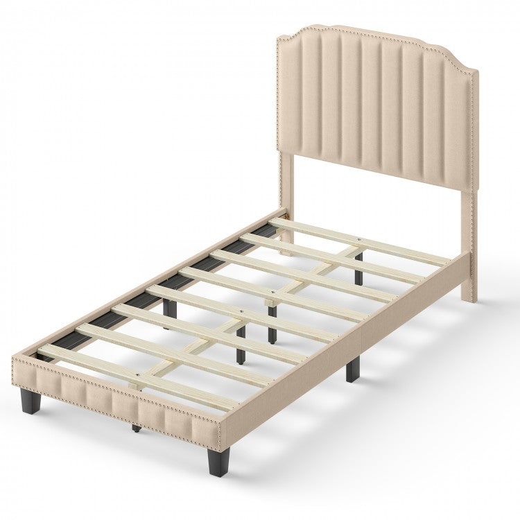 Modern Style Tall Headboard Wood Padded Bed Frame