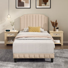 Load image into Gallery viewer, Modern Style Tall Headboard Wood Padded Bed Frame
