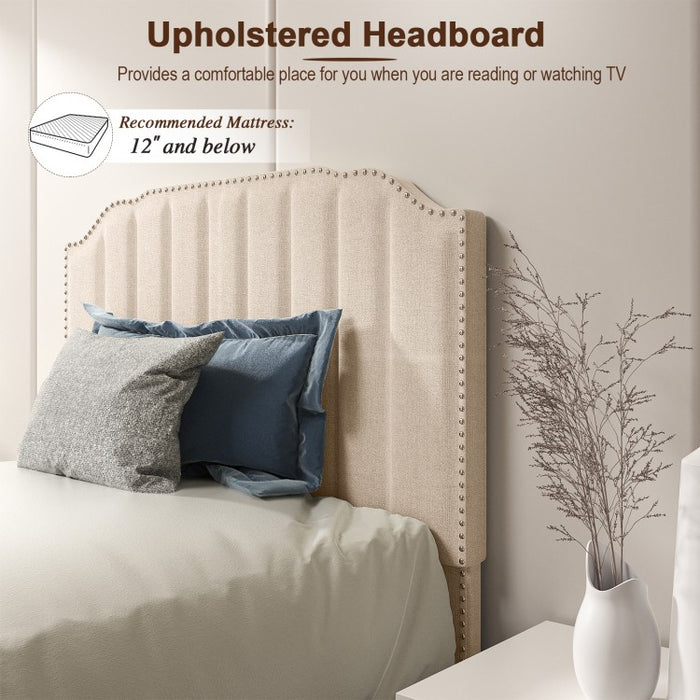 Modern Style Tall Headboard Wood Padded Bed Frame