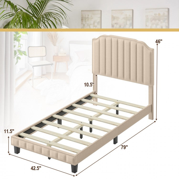 Modern Style Tall Headboard Wood Padded Bed Frame