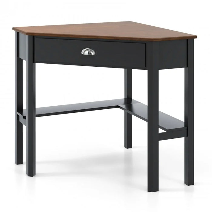 Corner Solid Wood Notebook Computer Desk with Drawers and Open Shelves - Ideal for Bedroom and Study