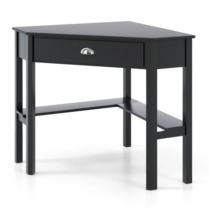 Corner Solid Wood Notebook Computer Desk with Drawers and Open Shelves - Ideal for Bedroom and Study