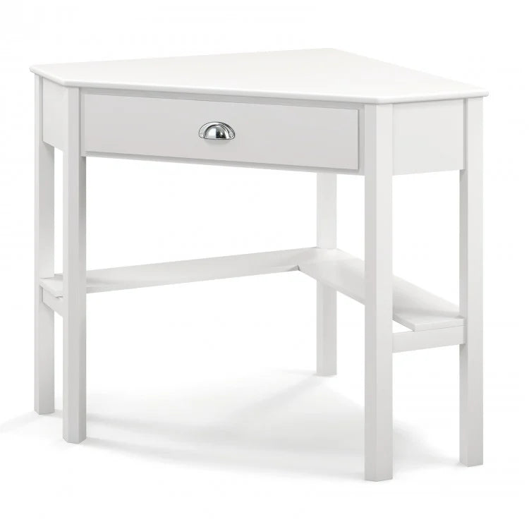 Corner Solid Wood Notebook Computer Desk with Drawers and Open Shelves - Ideal for Bedroom and Study