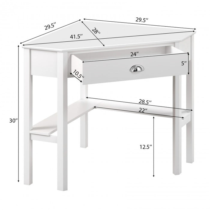 Corner Solid Wood Notebook Computer Desk with Drawers and Open Shelves - Ideal for Bedroom and Study