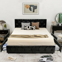 Load image into Gallery viewer, Black Leather Upholstered Headboard Bed Frame with 4 Drawers
