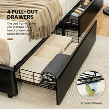 Load image into Gallery viewer, Black Leather Upholstered Headboard Bed Frame with 4 Drawers
