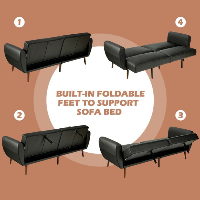 Living Room 3-Seater Black PU Leather Sofa with Adjustable Backrest