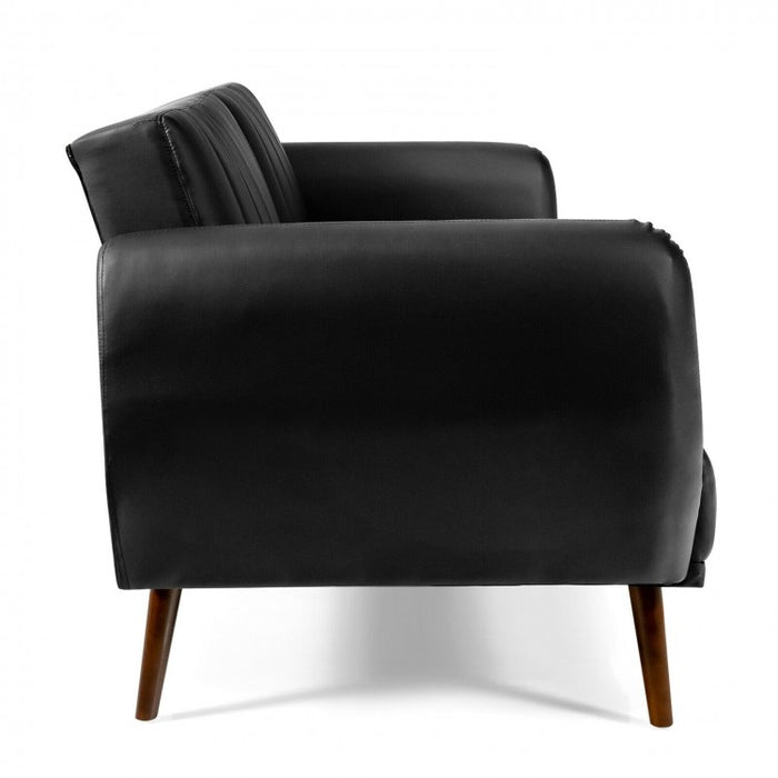 Living Room 3-Seater Black PU Leather Sofa with Adjustable Backrest