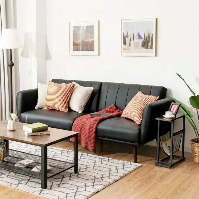 Living Room 3-Seater Black PU Leather Sofa with Adjustable Backrest