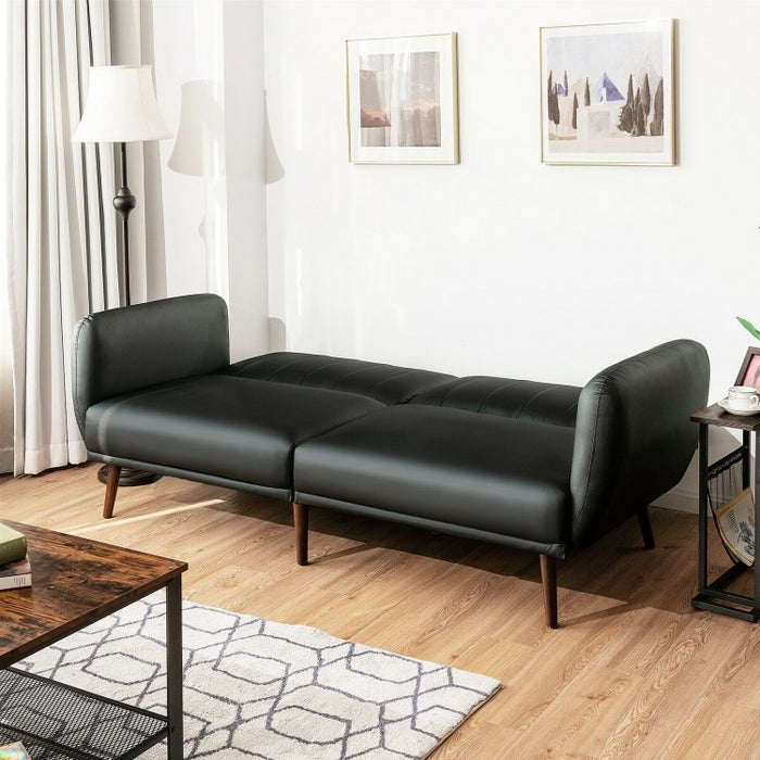 Living Room 3-Seater Black PU Leather Sofa with Adjustable Backrest