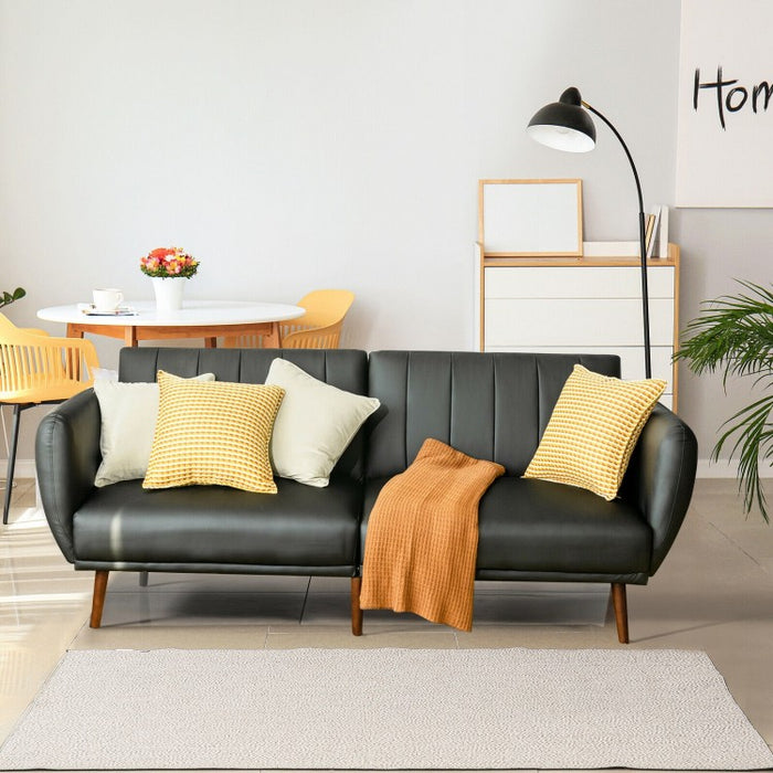 Living Room 3-Seater Black PU Leather Sofa with Adjustable Backrest