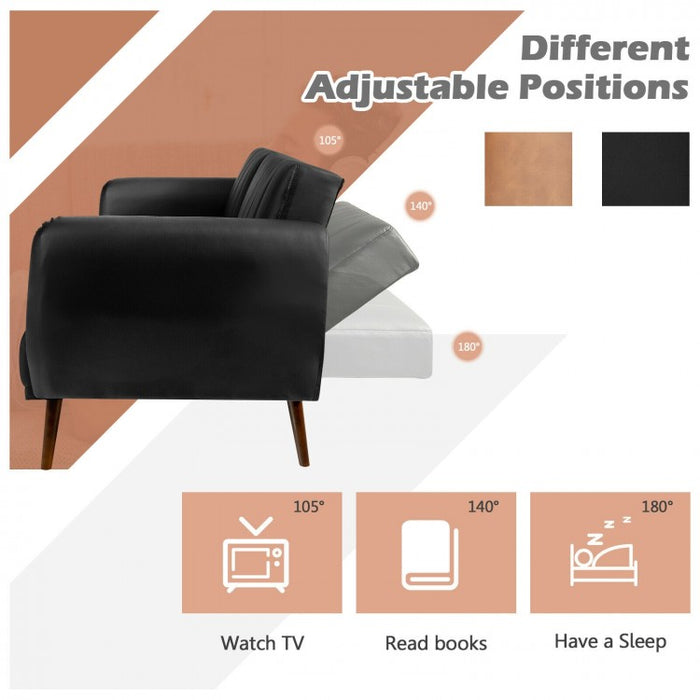 Living Room 3-Seater Black PU Leather Sofa with Adjustable Backrest