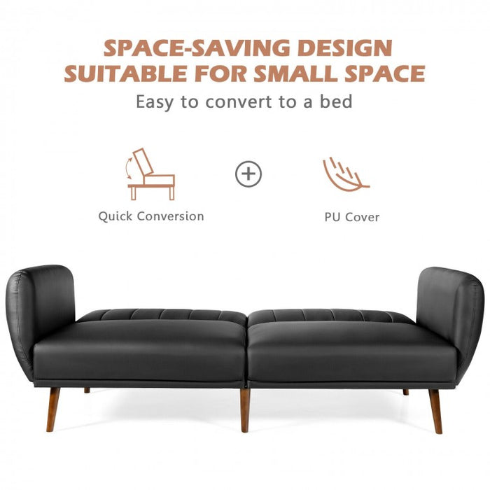 Living Room 3-Seater Black PU Leather Sofa with Adjustable Backrest