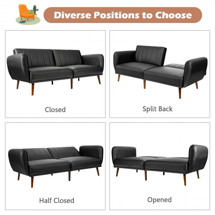 Living Room 3-Seater Black PU Leather Sofa with Adjustable Backrest