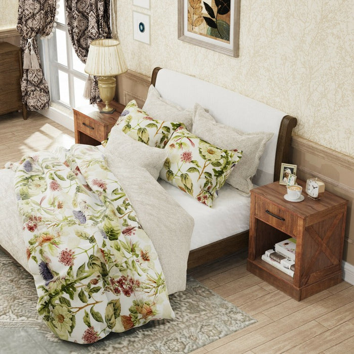 Vintage Open-Concept Bedside Table with Drawers - Bedroom Furniture