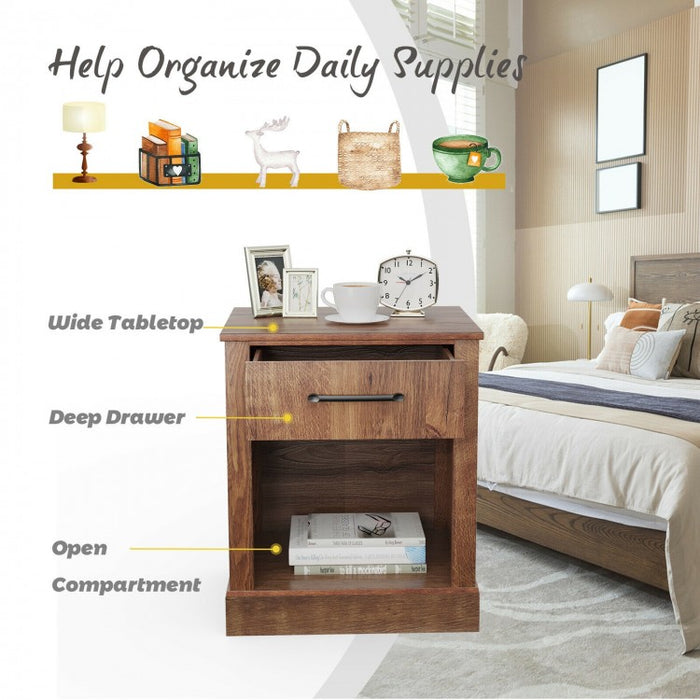Vintage Open-Concept Bedside Table with Drawers - Bedroom Furniture