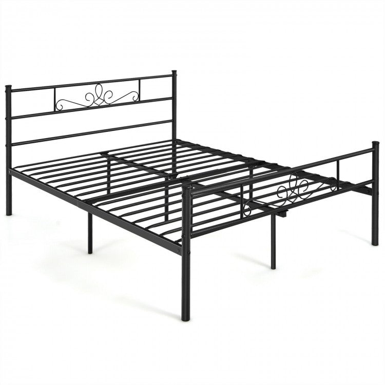 Black Minimalist Modern Metal Bed Frame with Storage Bed Base