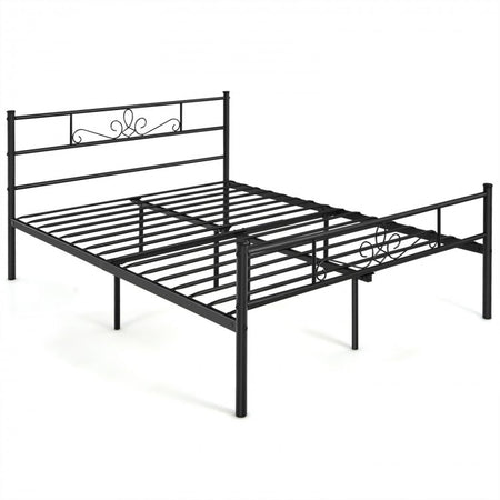 Black Minimalist Modern Metal Bed Frame with Storage Bed Base