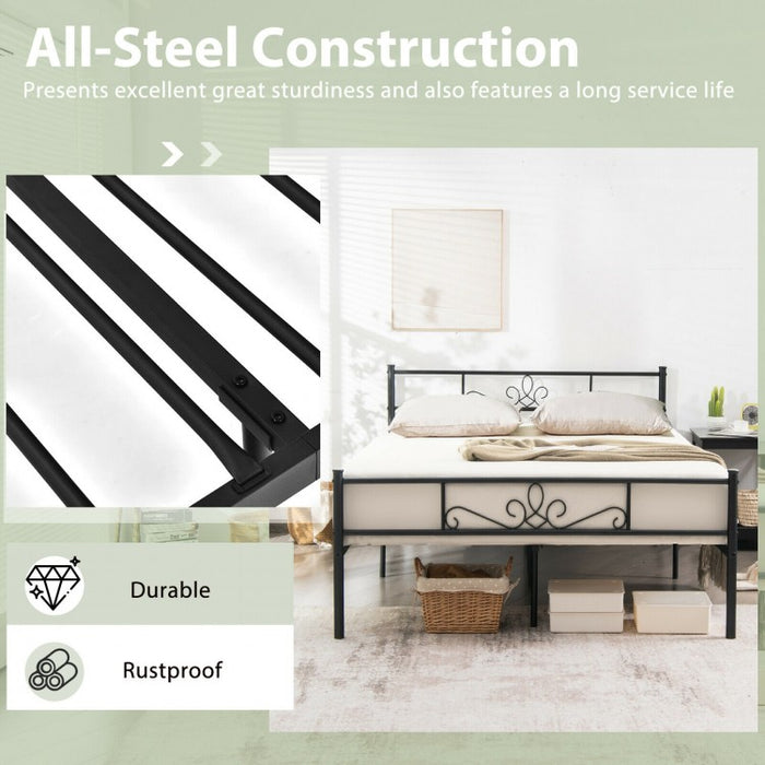 Black Minimalist Modern Metal Bed Frame with Storage Bed Base