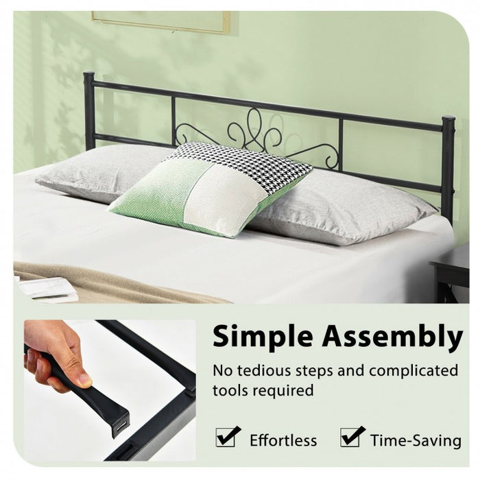 Black Minimalist Modern Metal Bed Frame with Storage Bed Base