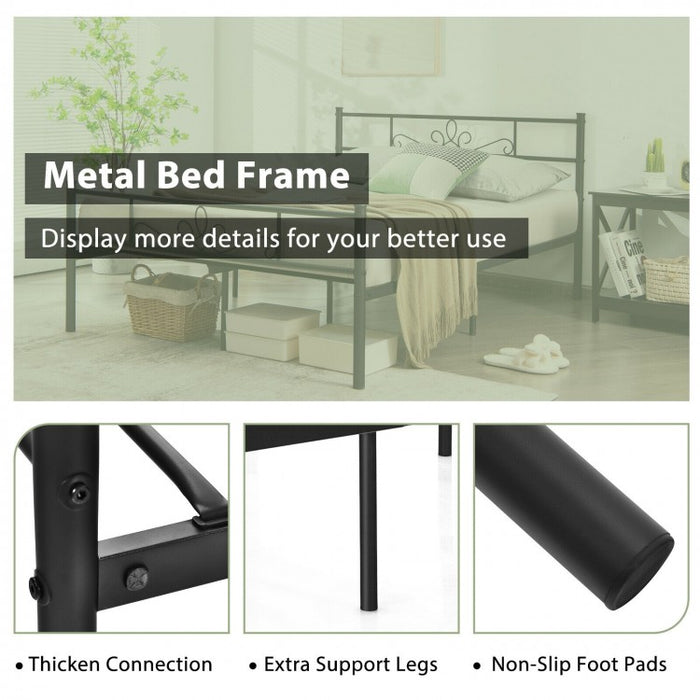 Black Minimalist Modern Metal Bed Frame with Storage Bed Base