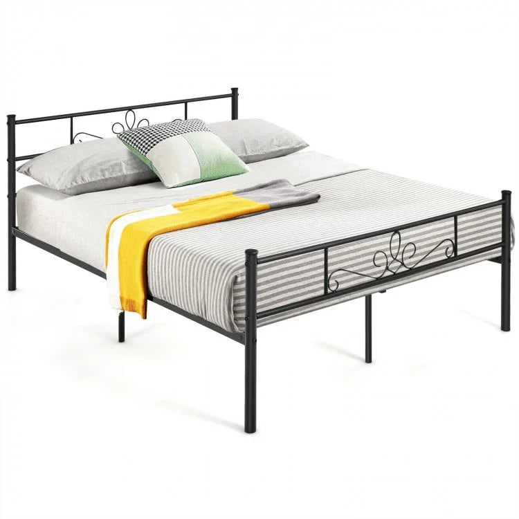 Black Minimalist Modern Metal Bed Frame with Storage Bed Base