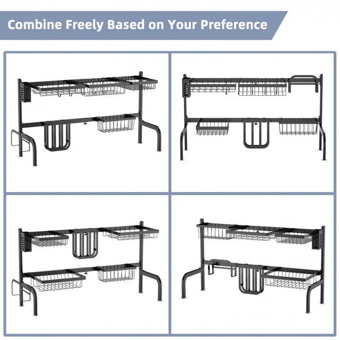 Multifunctional Black 2-Tier Dish Drying Rack for Over Sink