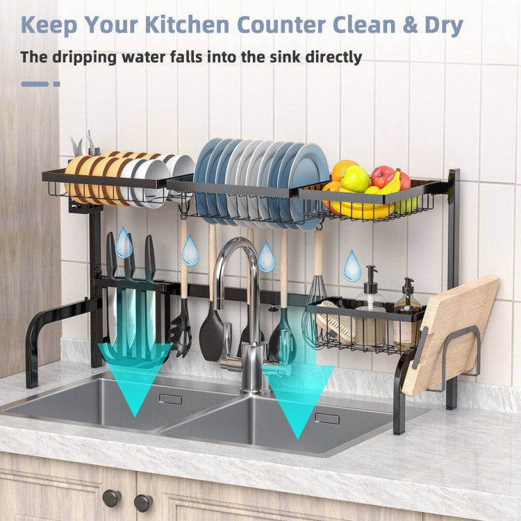 Multifunctional Black 2-Tier Dish Drying Rack for Over Sink