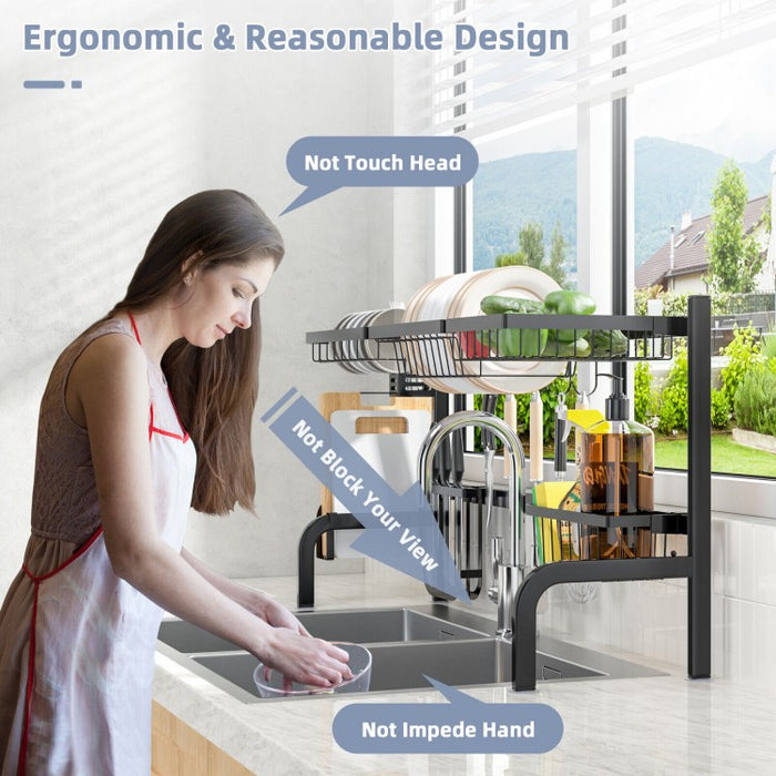 Multifunctional Black 2-Tier Dish Drying Rack for Over Sink