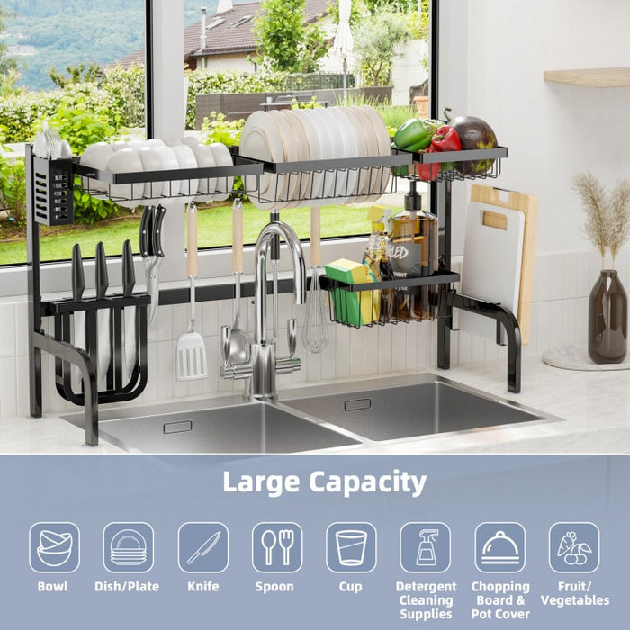 Multifunctional Black 2-Tier Dish Drying Rack for Over Sink