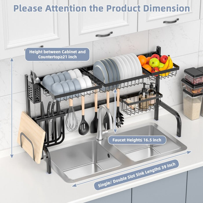 Multifunctional Black 2-Tier Dish Drying Rack for Over Sink