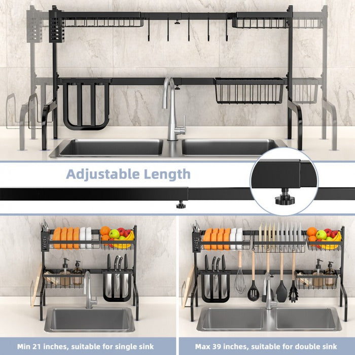Multifunctional Black 2-Tier Dish Drying Rack for Over Sink