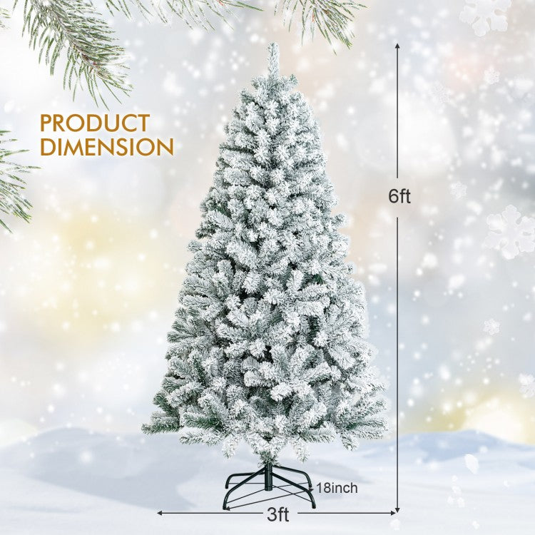 6-Foot Flocked Artificial Christmas Tree with Hinged Design and Metal Stand - Suitable for Christmas Decorations