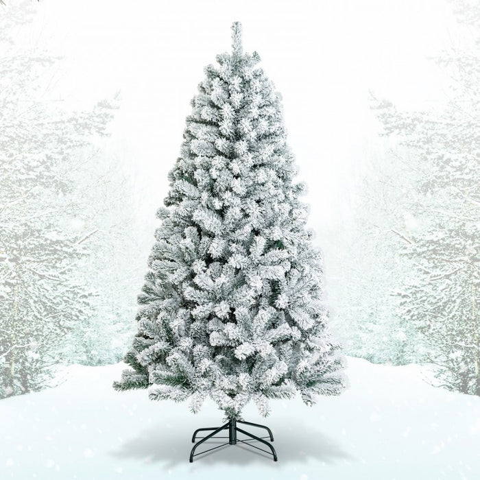 6-Foot Flocked Artificial Christmas Tree with Hinged Design and Metal Stand - Suitable for Christmas Decorations