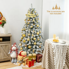 Charger l&#39;image dans la galerie, 6-Foot Flocked Artificial Christmas Tree with Hinged Design and Metal Stand - Suitable for Christmas Decorations
