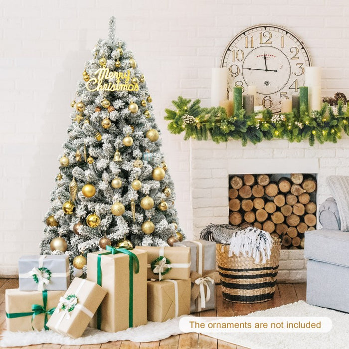 6-Foot Flocked Artificial Christmas Tree with Hinged Design and Metal Stand - Suitable for Christmas Decorations