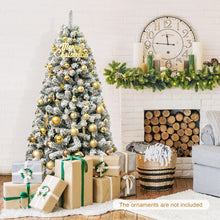 Charger l&#39;image dans la galerie, 6-Foot Flocked Artificial Christmas Tree with Hinged Design and Metal Stand - Suitable for Christmas Decorations
